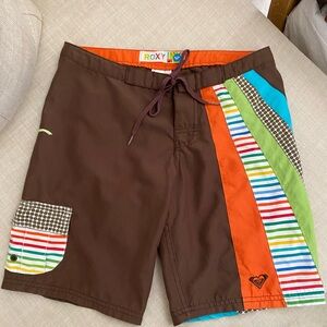 Roxy low rise vtg y2k embroidery Brown and Multicolor Striped surf Shorts